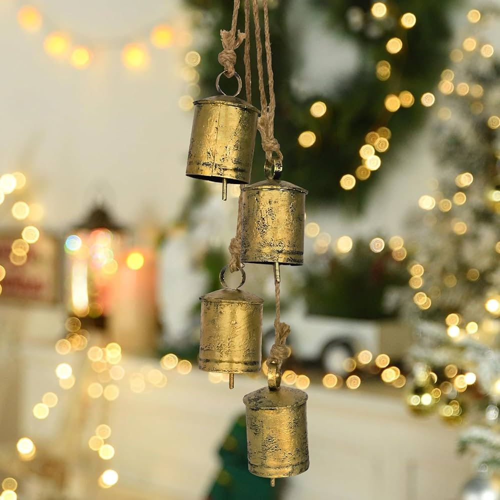 Uspring Christmas Rustic Cow Bells, Vintage Gold Bells, Shabby Chic Bell, Brass Tibetan Bell with... | Amazon (US)
