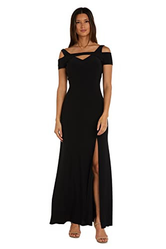 Nightway Women's Evening Gown with Slit and Cut Out Shoulders, Black, 8 | Amazon (US)