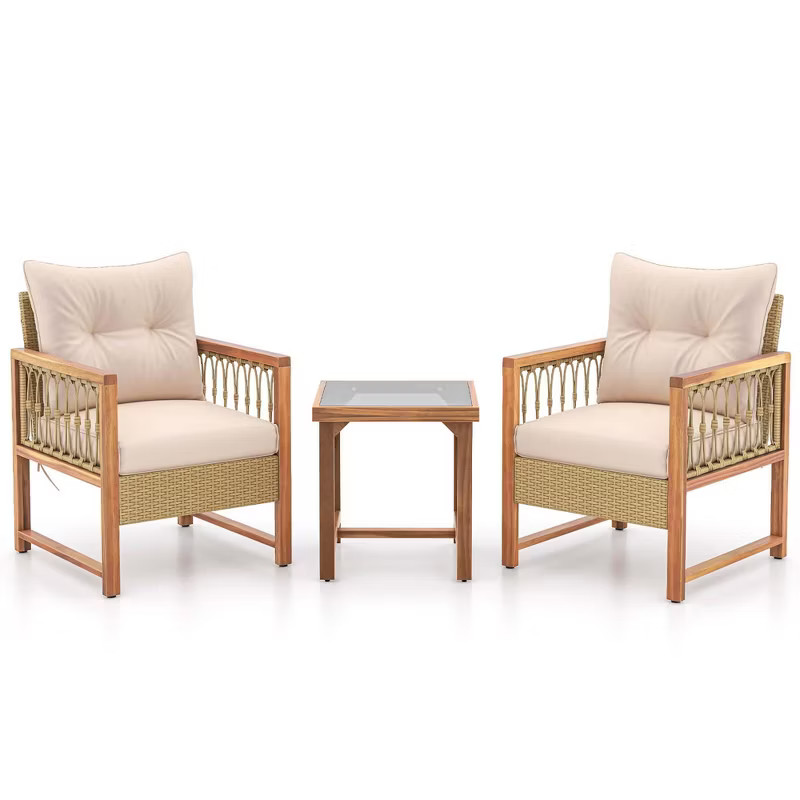 Costway 3 PCS Patio Furniture Set Outdoor PE Wicker Conversation Bistro Set | Target