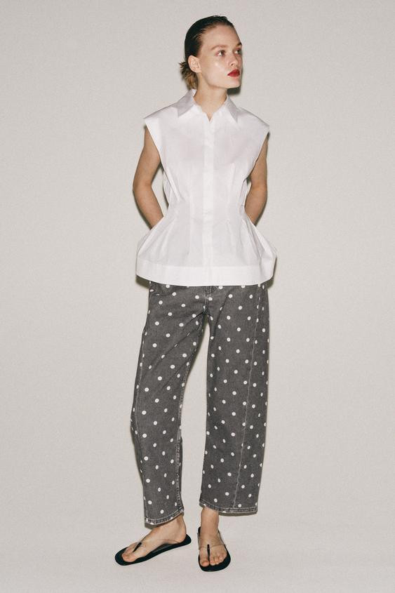 ZW COLLECTION MID-RISE POLKA DOT ANKLE RELAXED JEANS | Zara US