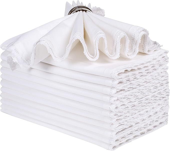 12 Pack 100% Cotton Cloth Dinner Napkins - 20x20 Inches, Decorative Napkin with Lace, Soft Absorb... | Amazon (US)