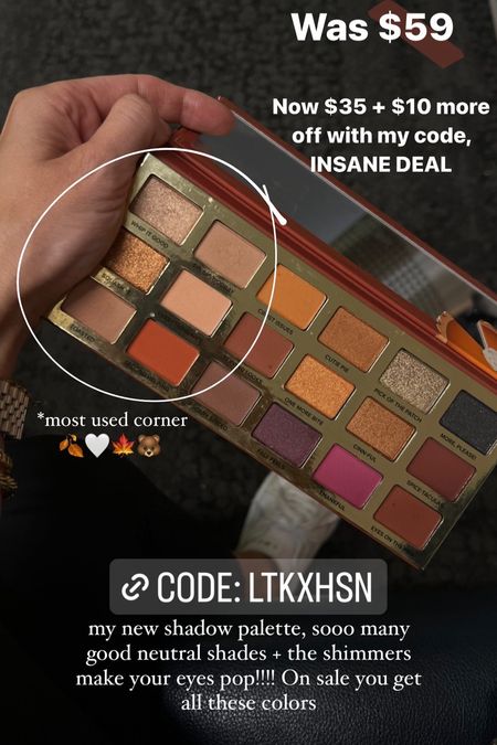 Huge eyeshadow palette on massive sale, pumpkin spice themed 🎃🍂🍁 code: LtKxHSN