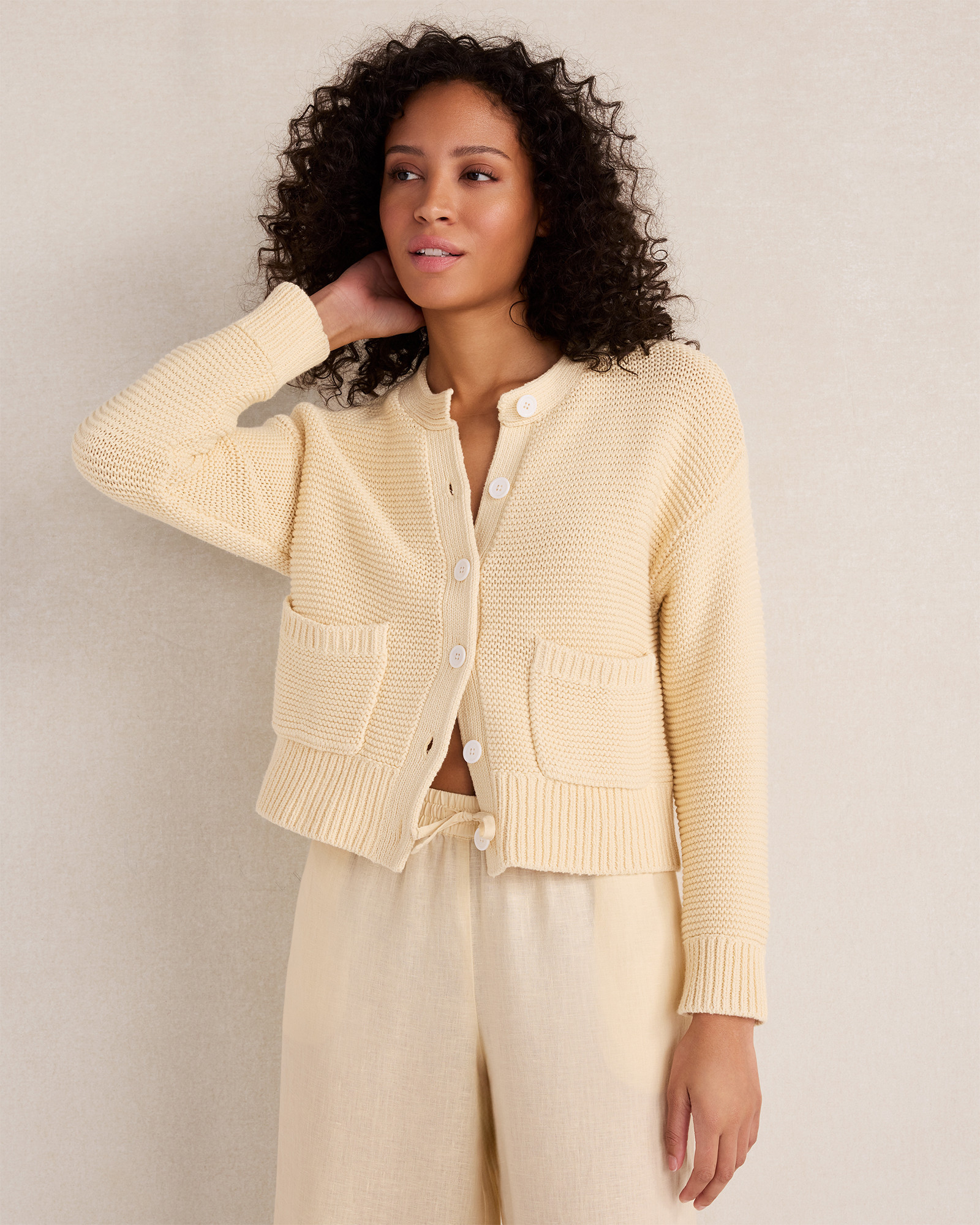 Cotton Link Stitch Cardigan | Corn Stalk | XXS | Haven Well Within