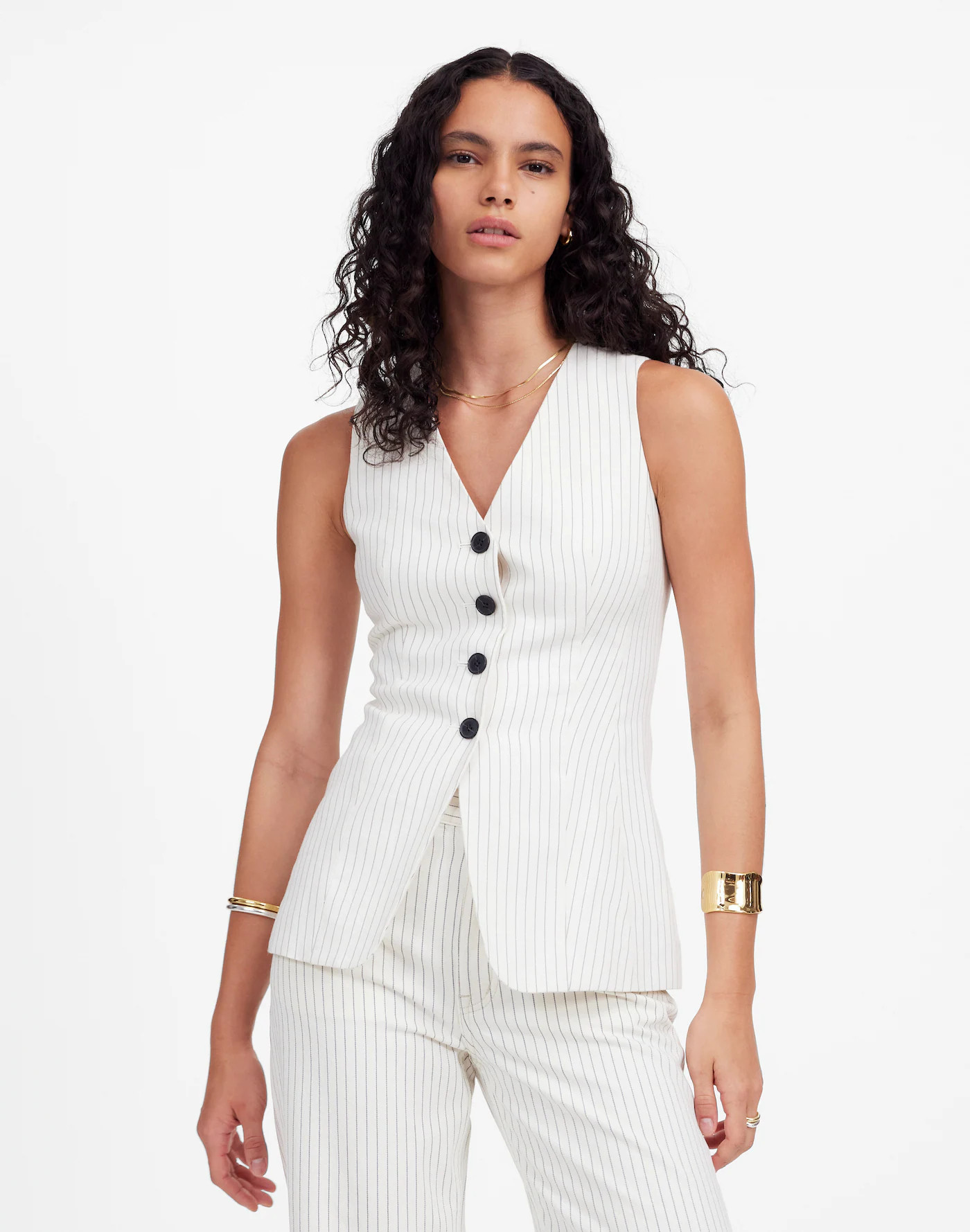 Cutaway Vest in Pinstripe Linen Blend | Madewell