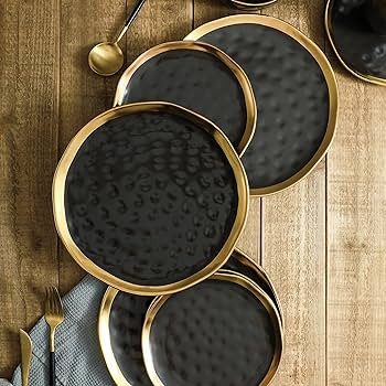 Stone Lain Modern Poreclain 16 Piece Dinnerware Set, Plates and Bowls Set, Dish set for 4, Black ... | Amazon (US)