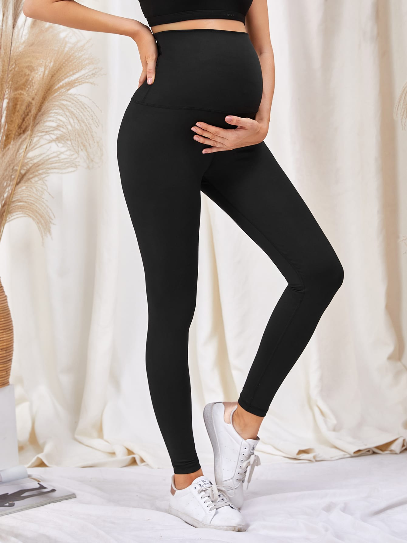 Maternity Solid Wide Waistband Sports Leggings | SHEIN