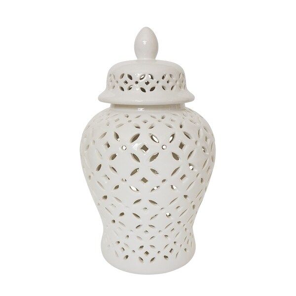 17" Cut-Out Daisies Temple Jar, White - 9.45Lx9.45Wx18.11H | Bed Bath & Beyond