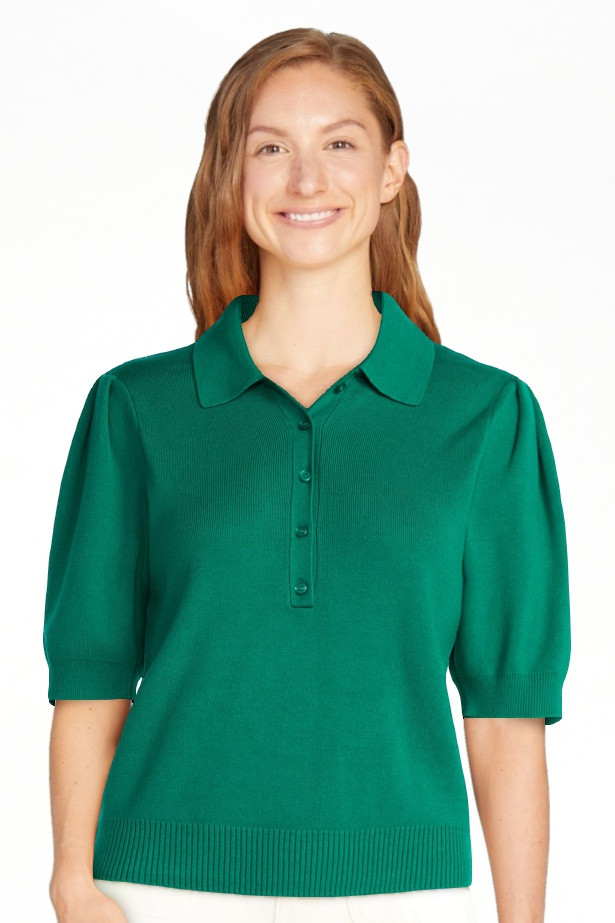 Free Assembly Women's and Women's Plus Collared Sweater Tee with Puff Sleeves, Lightweight, Sizes... | Walmart (US)