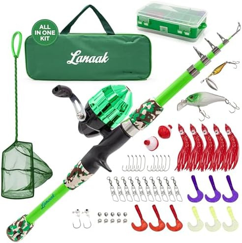 Kids Fishing Pole, Kids Portable Telescopic Fishing Rod Set, Tackle Box and Fishing Net Combo Kit... | Amazon (US)