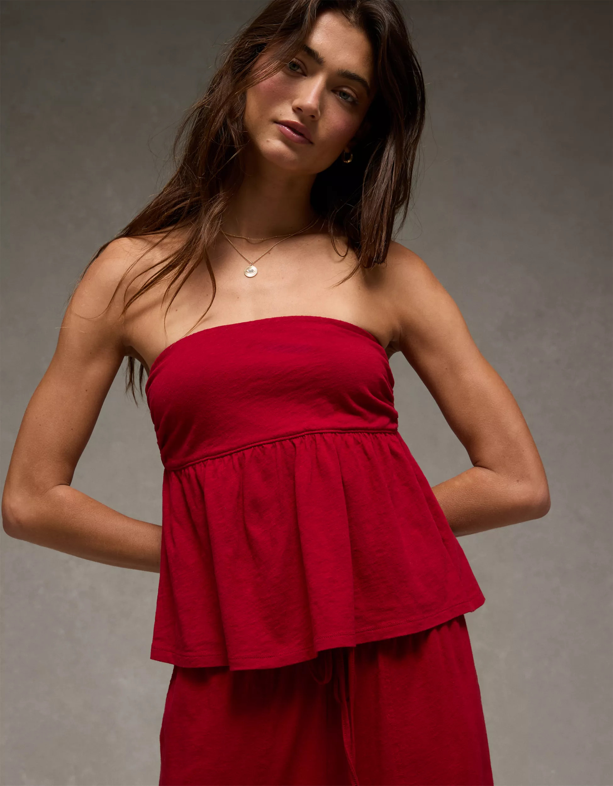 AE Sunchaser Knit Babydoll Tube Top | American Eagle Outfitters (US & CA)