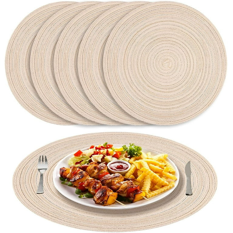 NEWEEN 15" Round Placemats Set of 6 Braided Fabric Heat Resistant Washable Table Mat for Kitchen ... | Walmart (US)