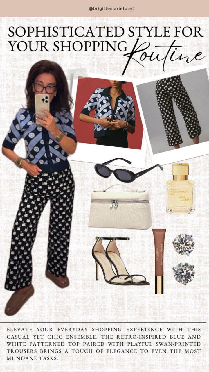 Elevate your everyday shopping experience with this casual yet chic ensemble. The retro-inspired blue and white patterned top paired with playful swan-printed trousers brings a touch of elegance to even the most mundane tasks.


#LTKStyleTip #LTKWorkwear #LTKVideo