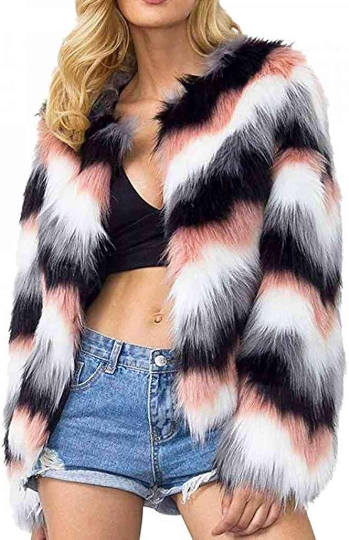 YYW Women Multicolor Winter Long Sleeve Faux Fur Coat Warm Parka Outwear Open Front Jacket | Amazon (US)
