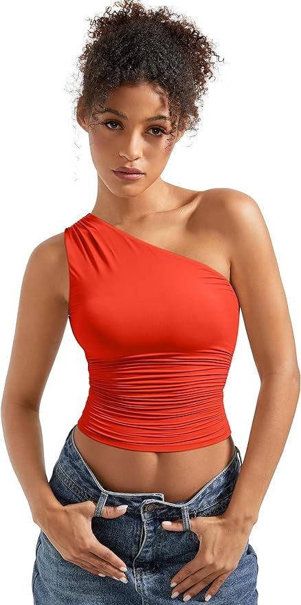 SUUKSESS Women Double Lined Going Out Trendy Crop Tops Ruched Sleeveless Shirts | Amazon (US)