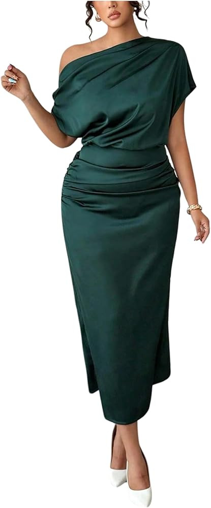 Floerns Women's Elegant Satin Off The Shoulder Midi Dress Formal Wedding Guest Dresses | Amazon (US)