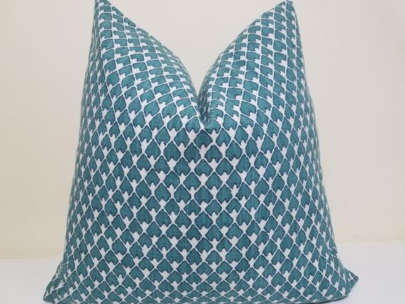 Lacefield Diego in Prussian -Peacock Teal Diamond Decorative Pillow Cover - Accent Cushion- - Toss P | Etsy (US)