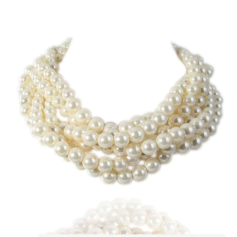 Kalse Simulated Pearl Cluster White Beads Twisted Statement Chunky Bib Short Choker Necklace | Amazon (US)