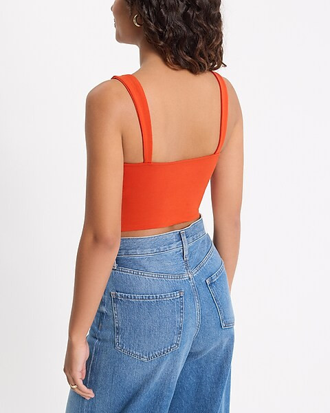 Body Contour Stretch Cotton Scalloped Bustier Cropped Tank | Express