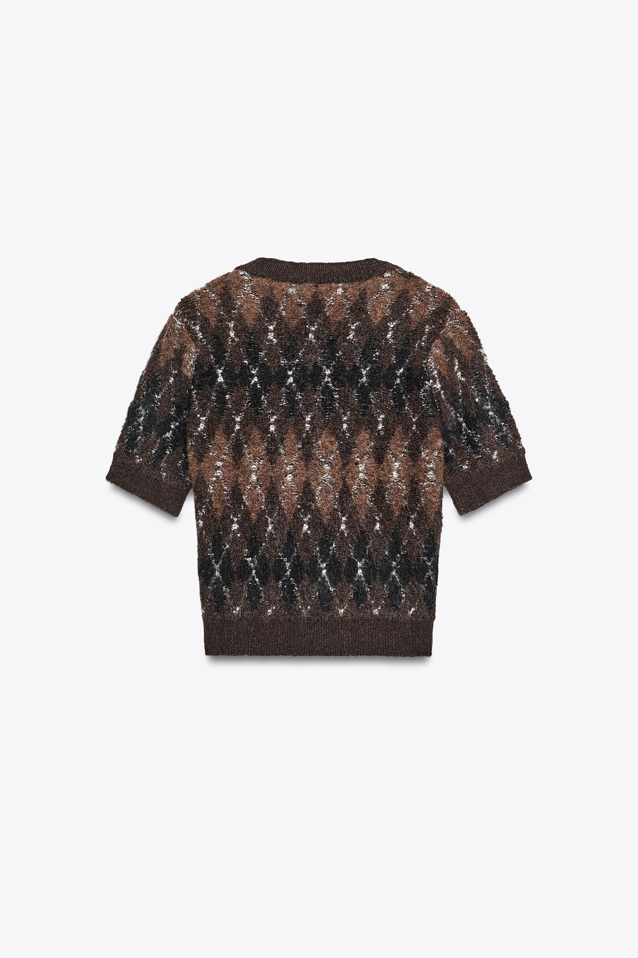 SHORT SLEEVE ARGYLE KNIT CARDIGAN | Zara US