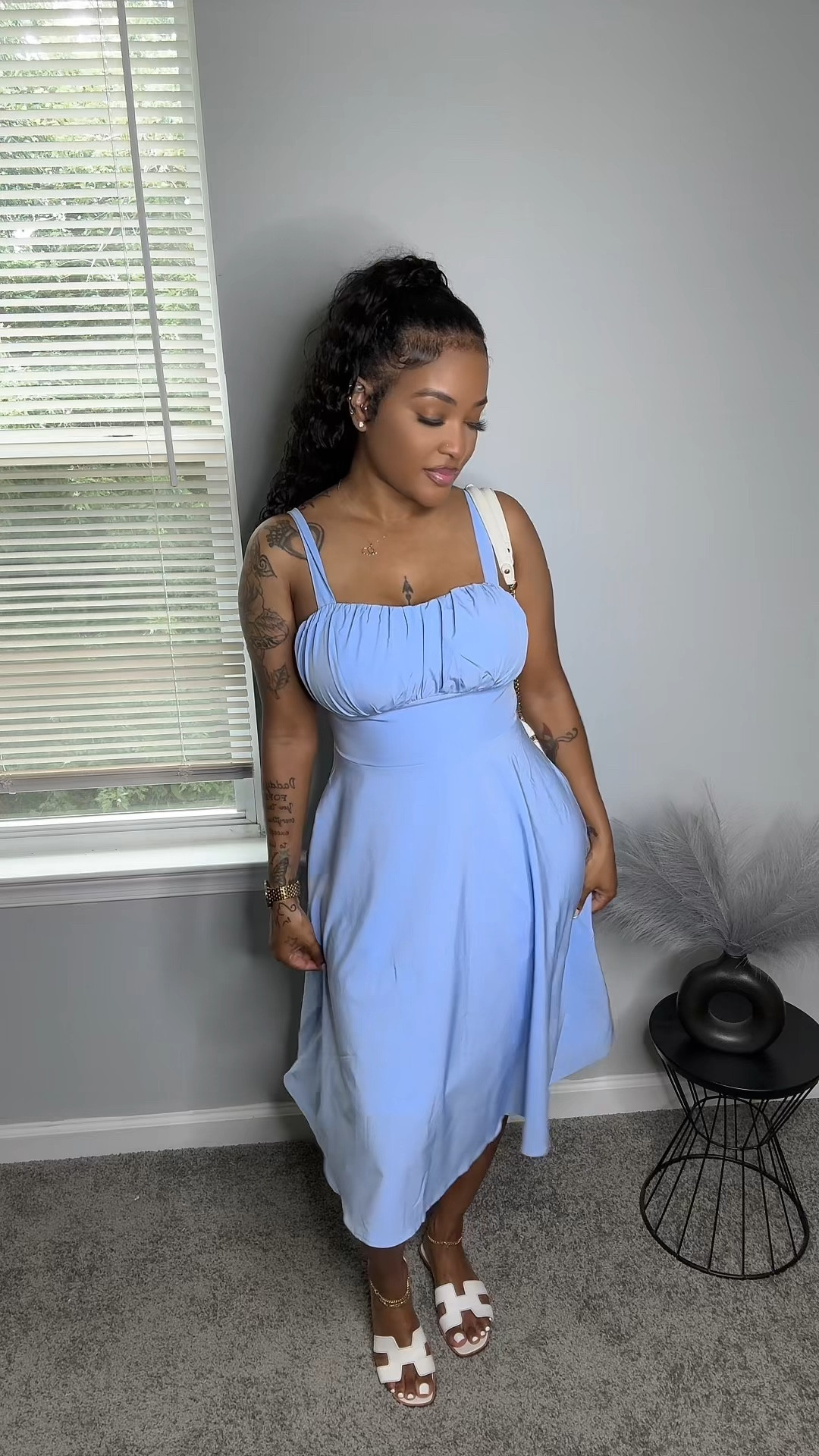 Very classy, very elegant.. 

Sandals are Hermes Oran 
Purse is 
Purse is Valentino Ada Quilted Shoulder Bag 