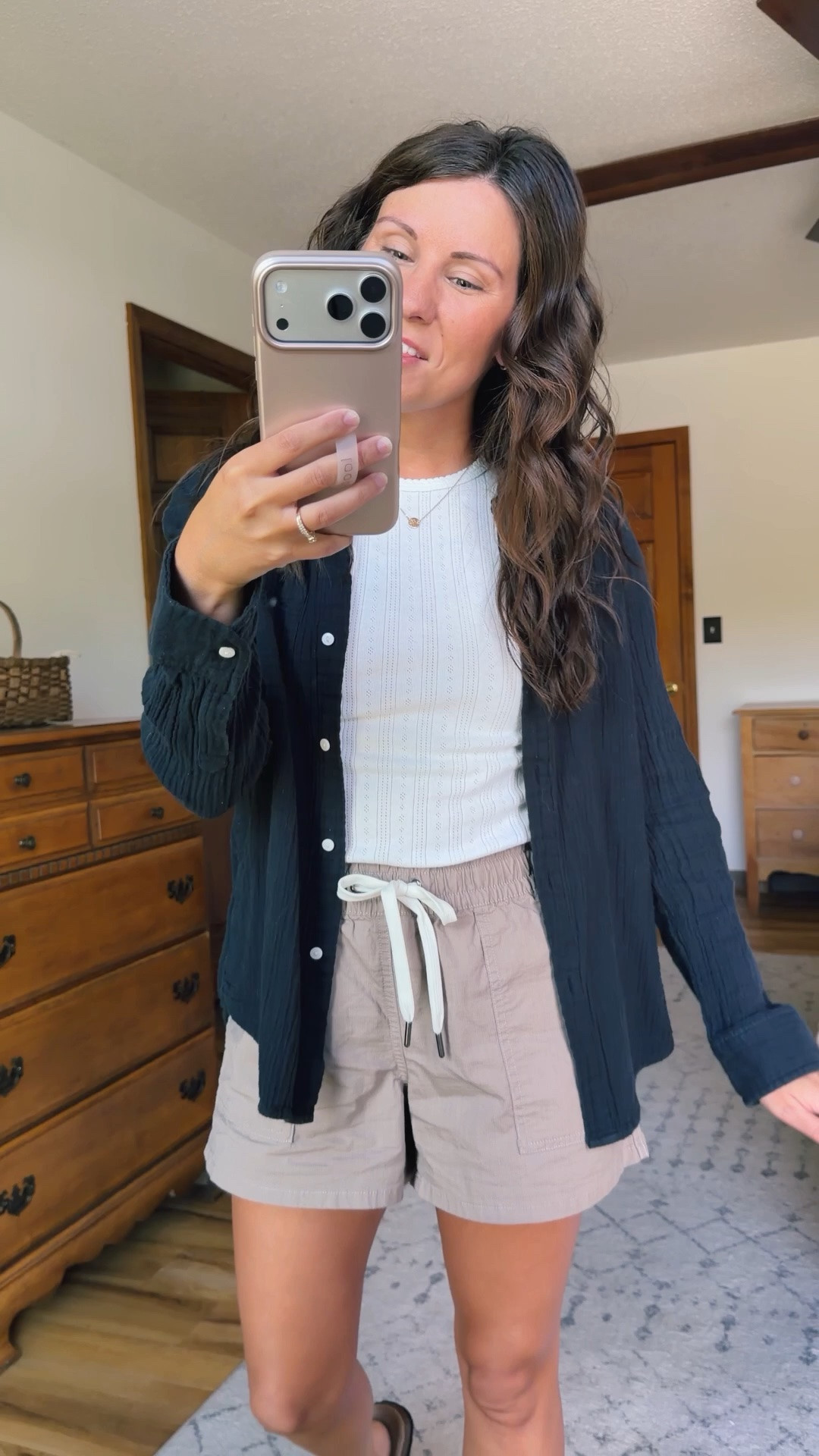 small in my pointelle tee, xs in my gauze cotton button up, xs in my ripstop shorts and 6 in my sandals.

#LTKPetite #LTKSeasonal #LTKSaleAlert