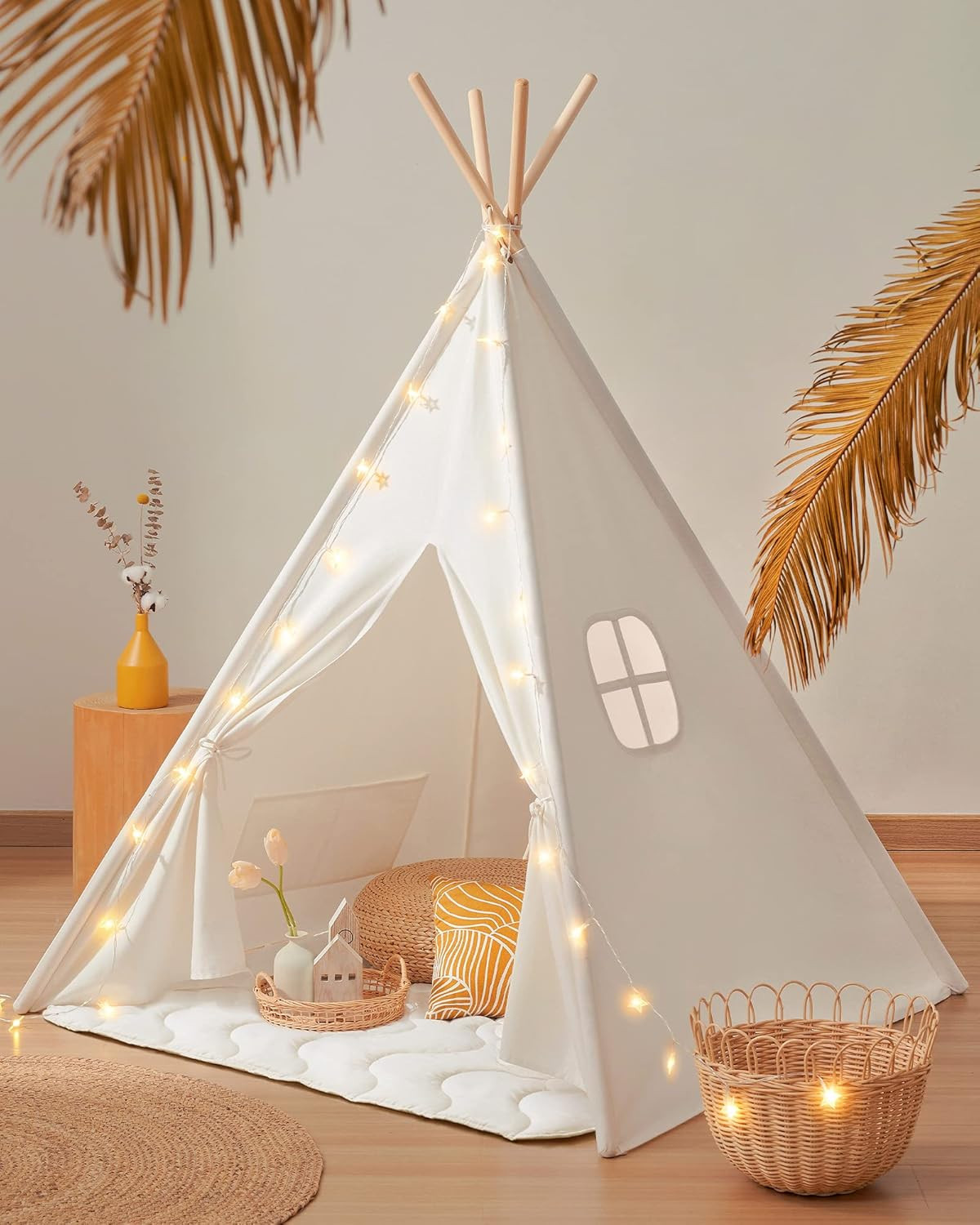 Tiny Land Teepee Tent for Kids – 100% Cotton Play Tent with Padded Mat & Star Lights, Foldable ... | Amazon (US)