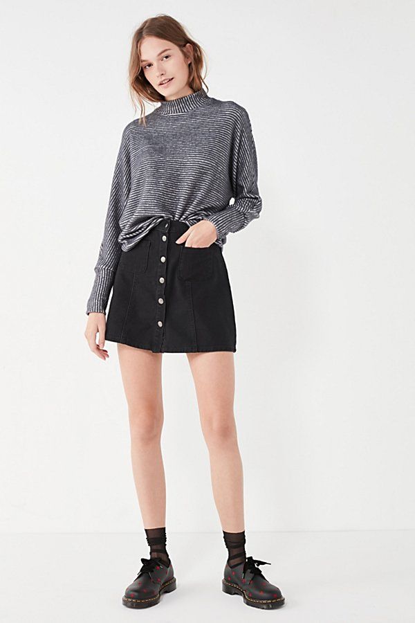 BDG Denim Button-Front Skirt - Black XS at Urban Outfitters | Urban Outfitters US