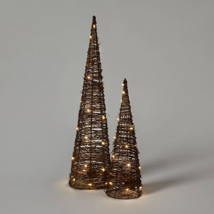 2pc Battery Operated Rattan Cone Tree LED Novelty Sculpture Light - Wondershop™ | Target
