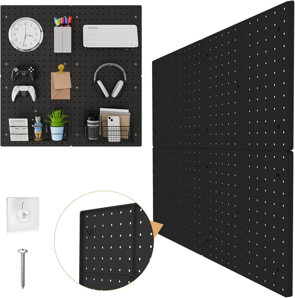 FZK PegBoard,4 Pack Peg Board,ABS Black Pegboard, 24x24inch,Pegboard Wall Organizer, Peg Boards f... | Amazon (US)