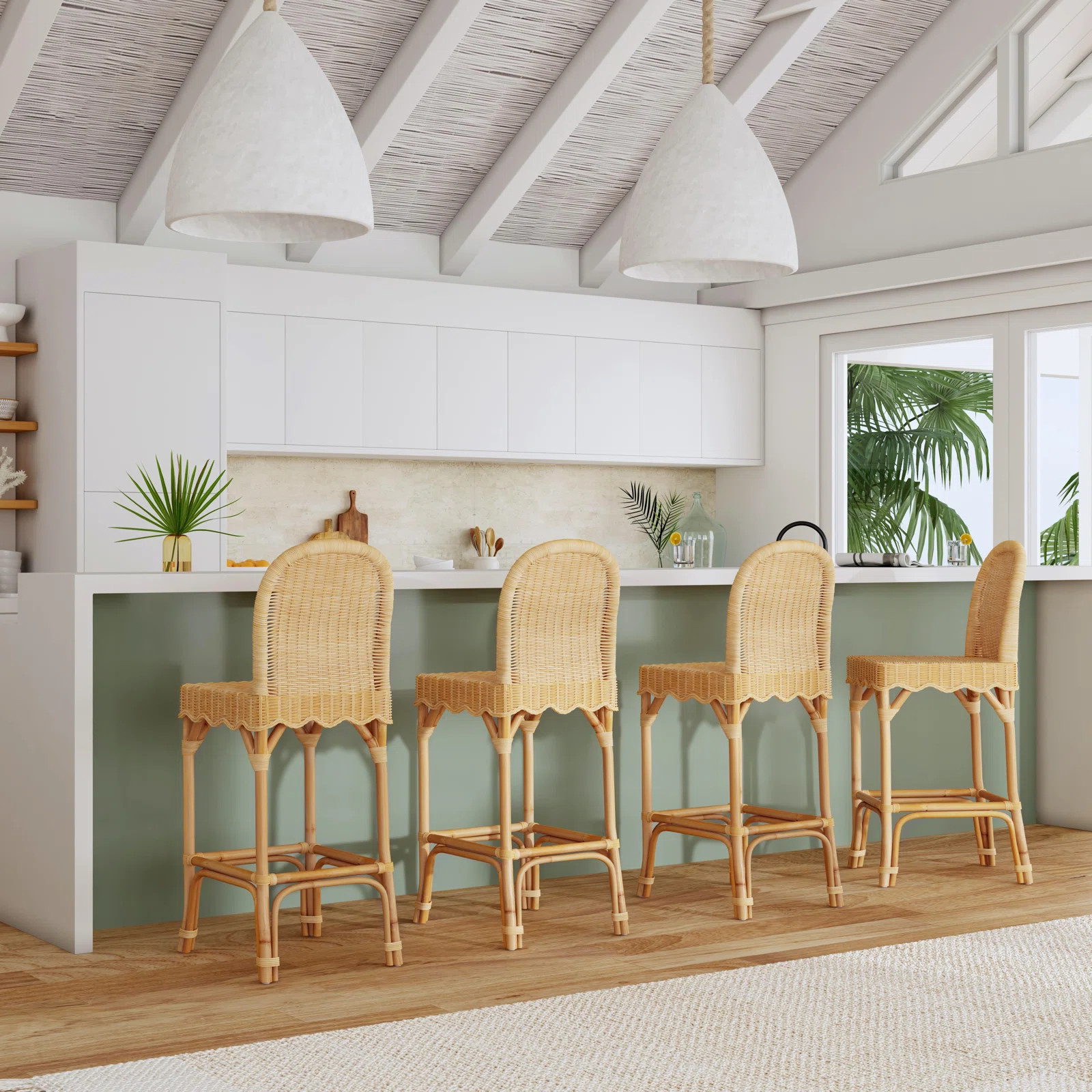 Lacie Rattan Scalloped Bar Stool | Birch Lane