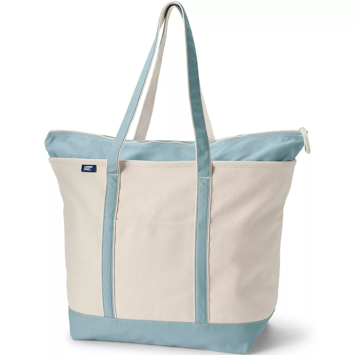 Extra Large 5 Pocket Zip Top Long Handle Canvas Tote Bag | Lands' End (US)