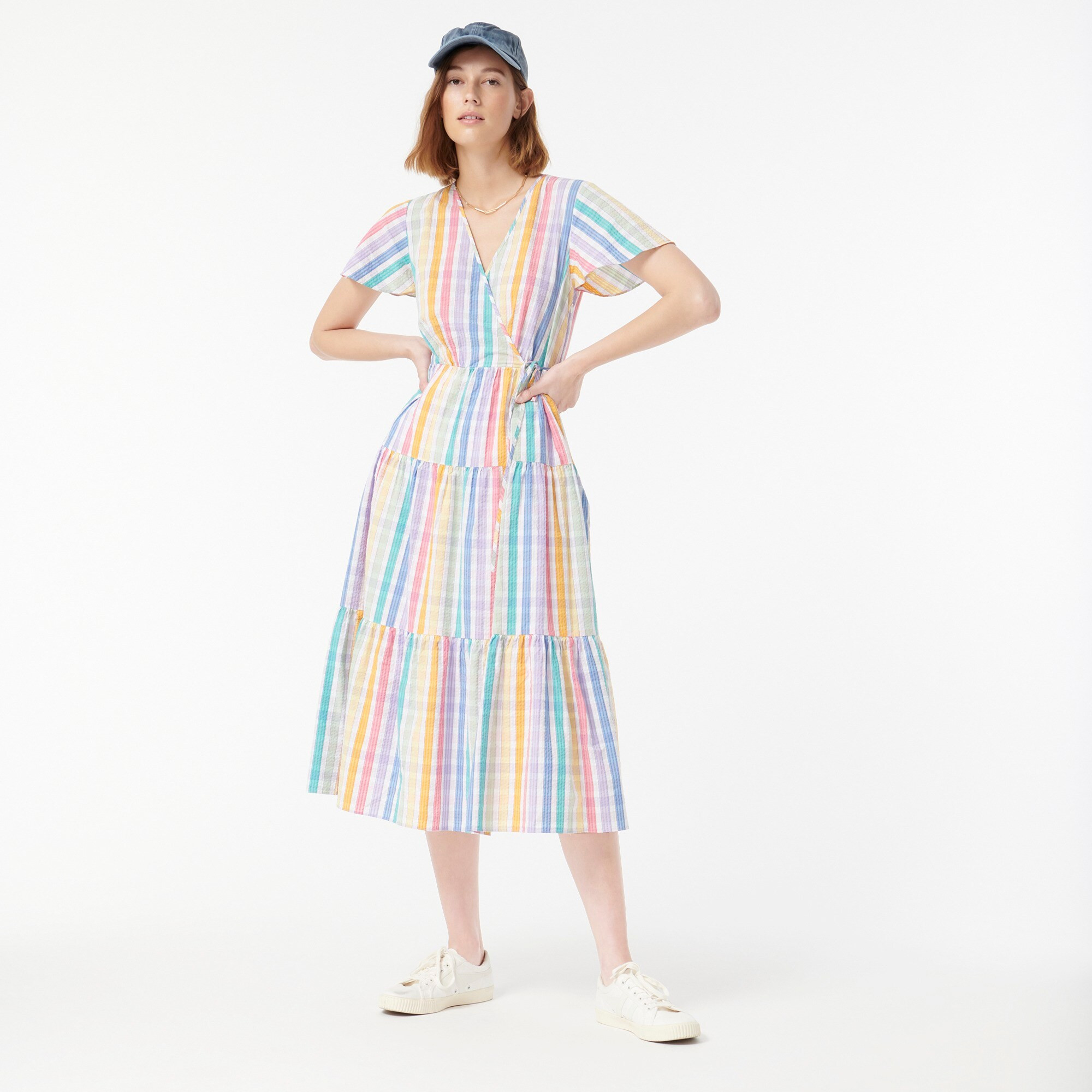 Faux-wrap dress in rainbow gingham | J. Crew US