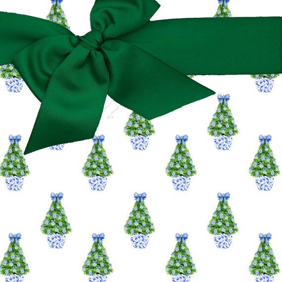 Wrapping Paper Chinoiserie Christmas Tree Blue and Green | Etsy | Etsy (US)