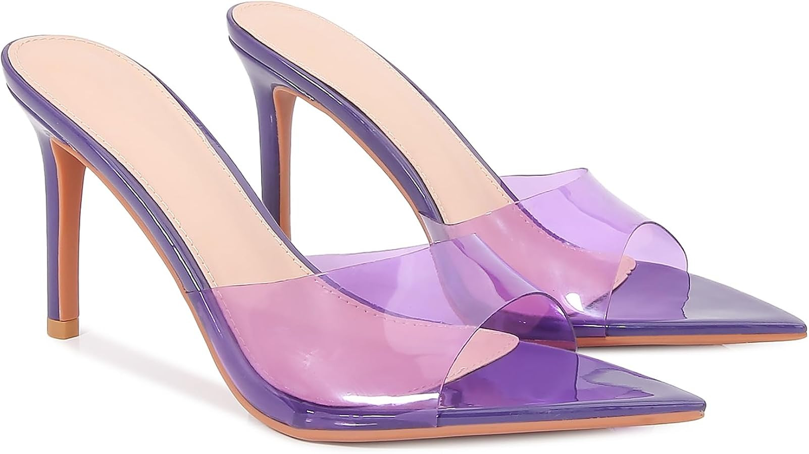 Women'S Clear Pointed Open Toe Stiletto Heel Slide Sandals Fashion Sexy Slip On Transparent Strap... | Amazon (US)