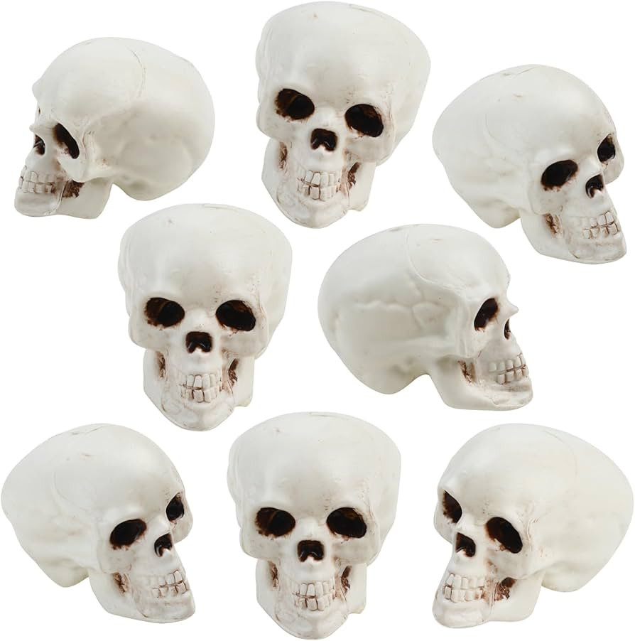 KIMOBER 8PCS Halloween Skull Heads Decor,Plastic Realistic Human Skeleton Skulls Head Prank Props... | Amazon (US)