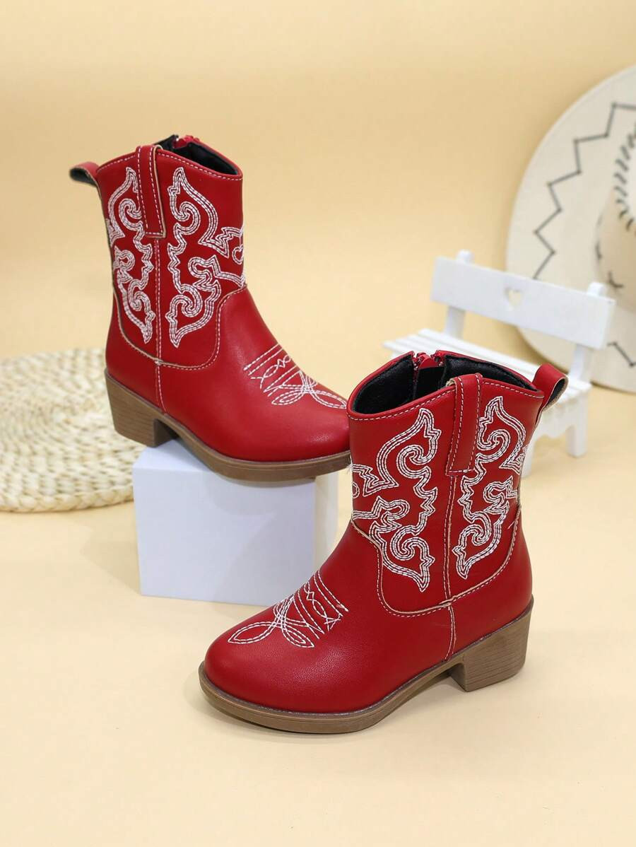 Children Boots Girls Shoes High Boots Mid-Calf Boots Embroidered High Heels Western Cowboy Boots ... | SHEIN