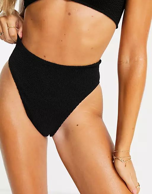 ASOS DESIGN mix and match crinkle high leg high waist bikini bottom in black | ASOS | ASOS (Global)