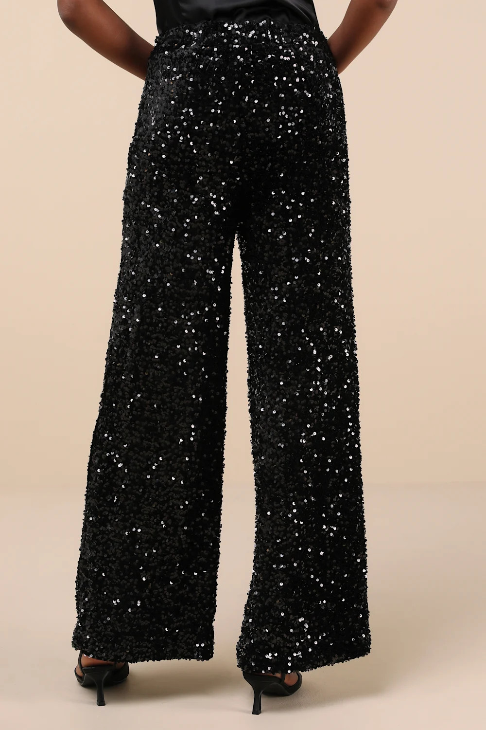 Maiya Black Velvet Sequin Wide-Leg Pants | Lulus
