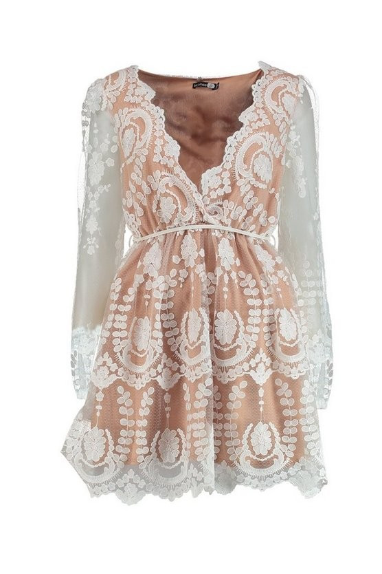 Boutique Lace Plunge Skater Dress | Boohoo.com (US & CA)