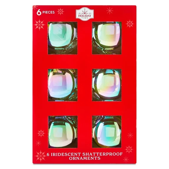 Iridescent Clear Shatterproof Christmas Ornaments, 3.15", 6 Count, by Holiday Time | Walmart (US)