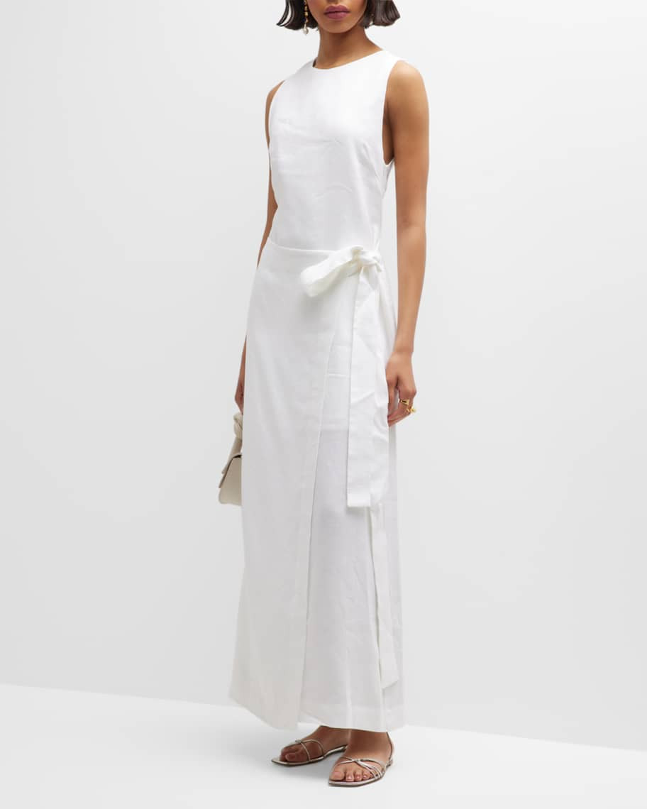 Rhodes Long Sleeveless Side-Tie Linen Dress | Neiman Marcus
