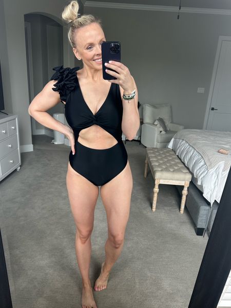 Amazon swimsuit try on - wearing a medium in the black swimsuit. I’m 5’5” and 150lbs 

#LTKstyletip #LTKswim #LTKfindsunder50