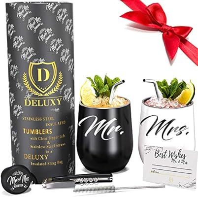DELUXY Mr and Mrs Wine Tumblers | Best Engagement Gifts For Couples, Bridal Shower Gifts For Bri... | Amazon (US)