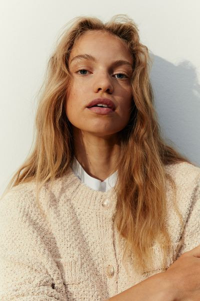 Glittery textured-knit cardigan - Light beige - Ladies | H&M GB | H&M (UK, MY, IN, SG, PH, TW, HK)