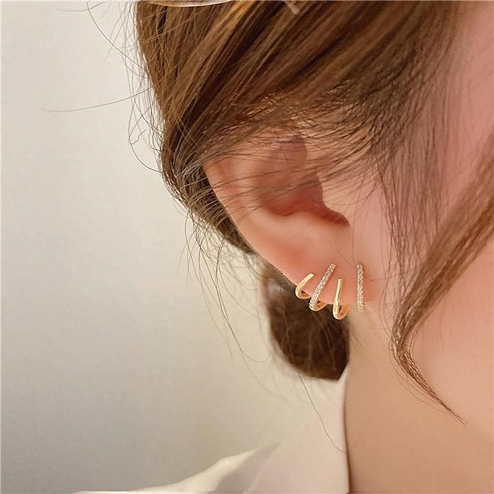 Claw Earring Cuff Zircon Needle Stud Ear Cuffs Gold Claw Earrings for Women Dainty Minimalist Huggie | Amazon (US)
