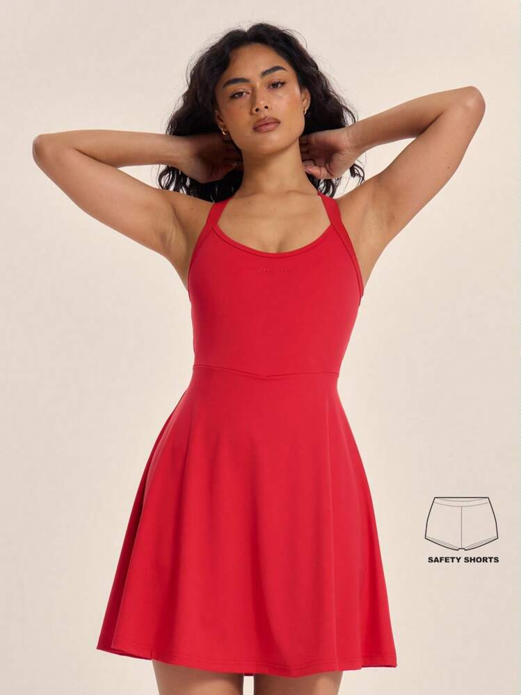 Musera Sport Cross Twist Back Built In Shorts Tennis Dress Active Workout Gym ,Padel Racquetball Pickleball Gym Fitness | SHEIN