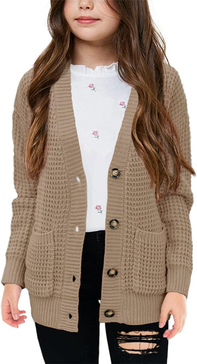 Imily Bela Girls Sweaters Kids Open Front Button Down Knit Cardigans with Pockets | Amazon (US)