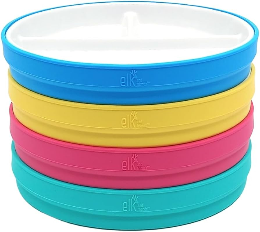 Elk and Friends Kids 7.8” Porcelain Divided Plates with Silicone Sleeves | Suitable for Babies/... | Amazon (US)