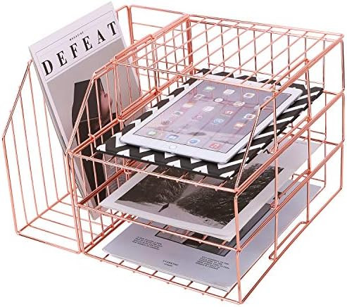 Hosaken Stackable Paper Tray, Desk File Organizer Rack for Office Supplies and Accessories, 3-Tie... | Amazon (US)