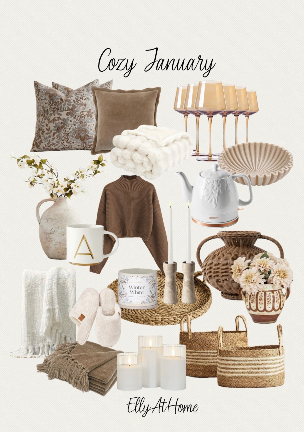 Cozy January neutrals. Many selections on sale! Shop sweaters, slippers, tray, blankets, throw pillows, best selling woven vase, candles and more. Many Amazon, Pottery Barn, Ballad Design, Target, Wayfair, Serena & Lily, McGee & Co. 

#LTKdayinmylife #LTKSaleAlert #LTKHome